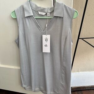 Lady Hagen Silver Sleeveless V-Neck Blouse